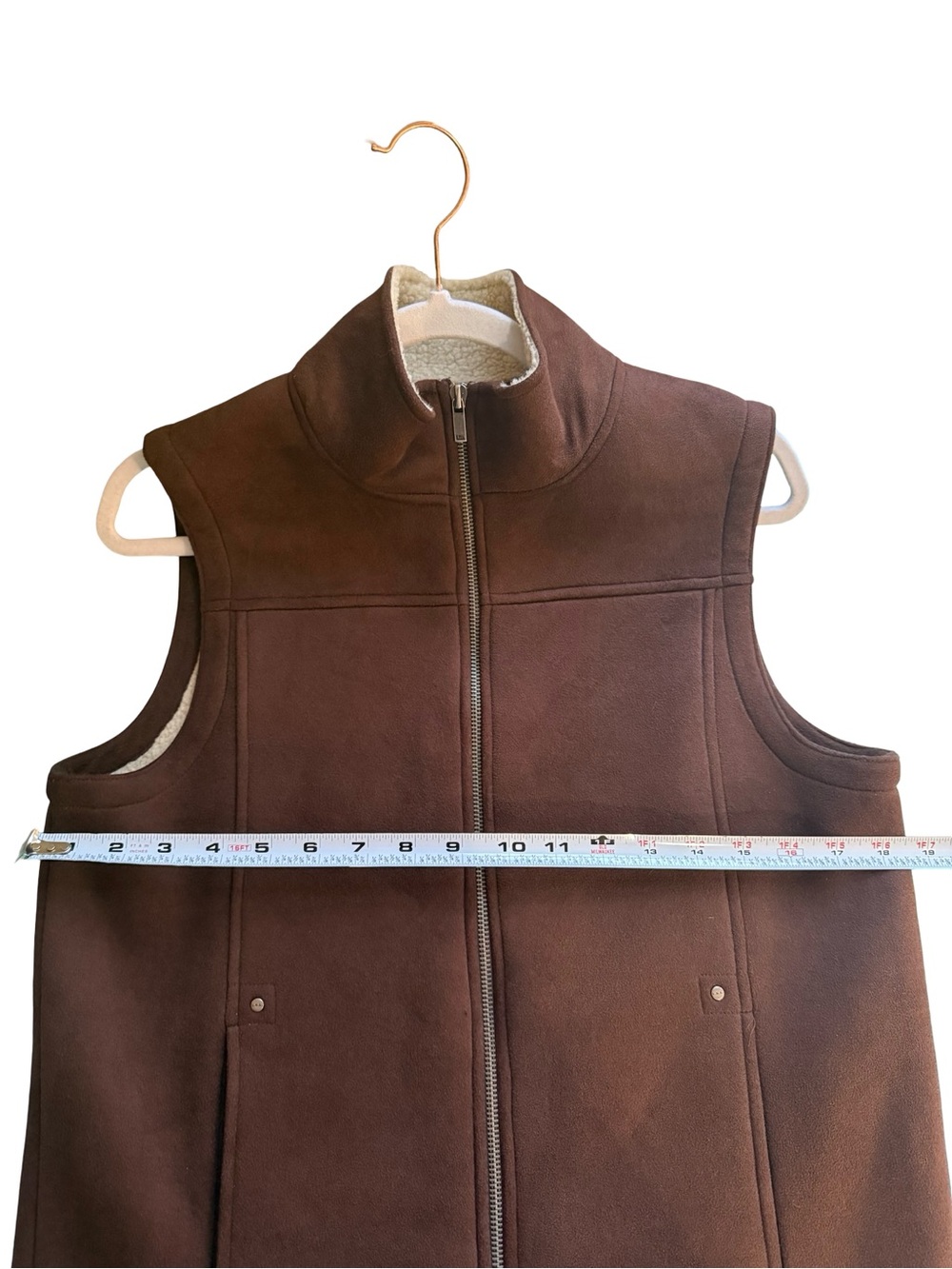 Ralph Lauren Brown Zip-Front Fleece Faux Suede Vest Size S Western Equestrian - Picture 7 of 13